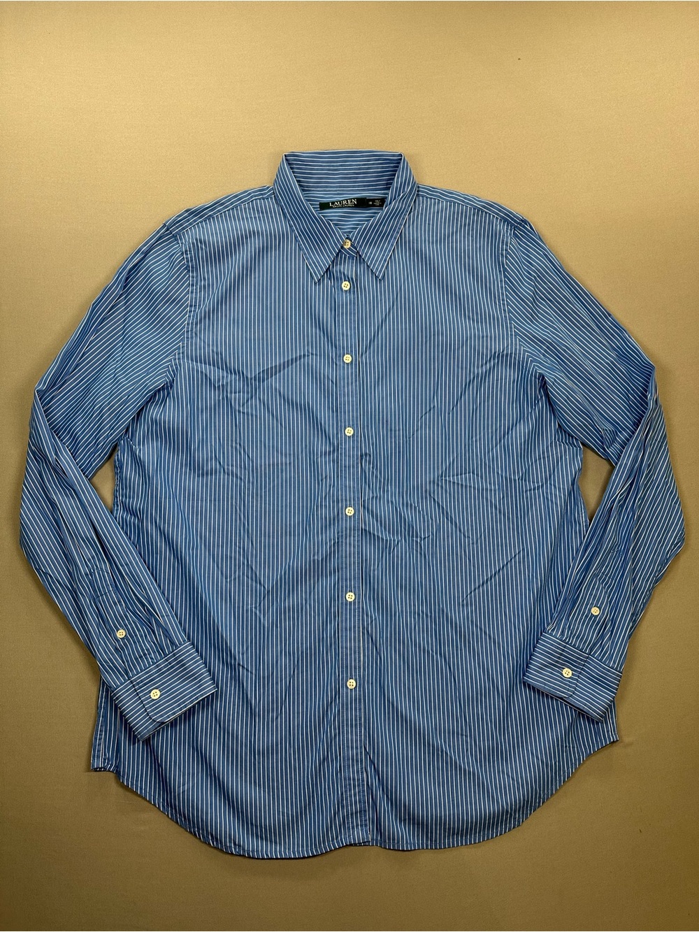 Lauren Ralph Lauren Classic Button-Down Shirt, Blue w White Pinstripe - Women 16